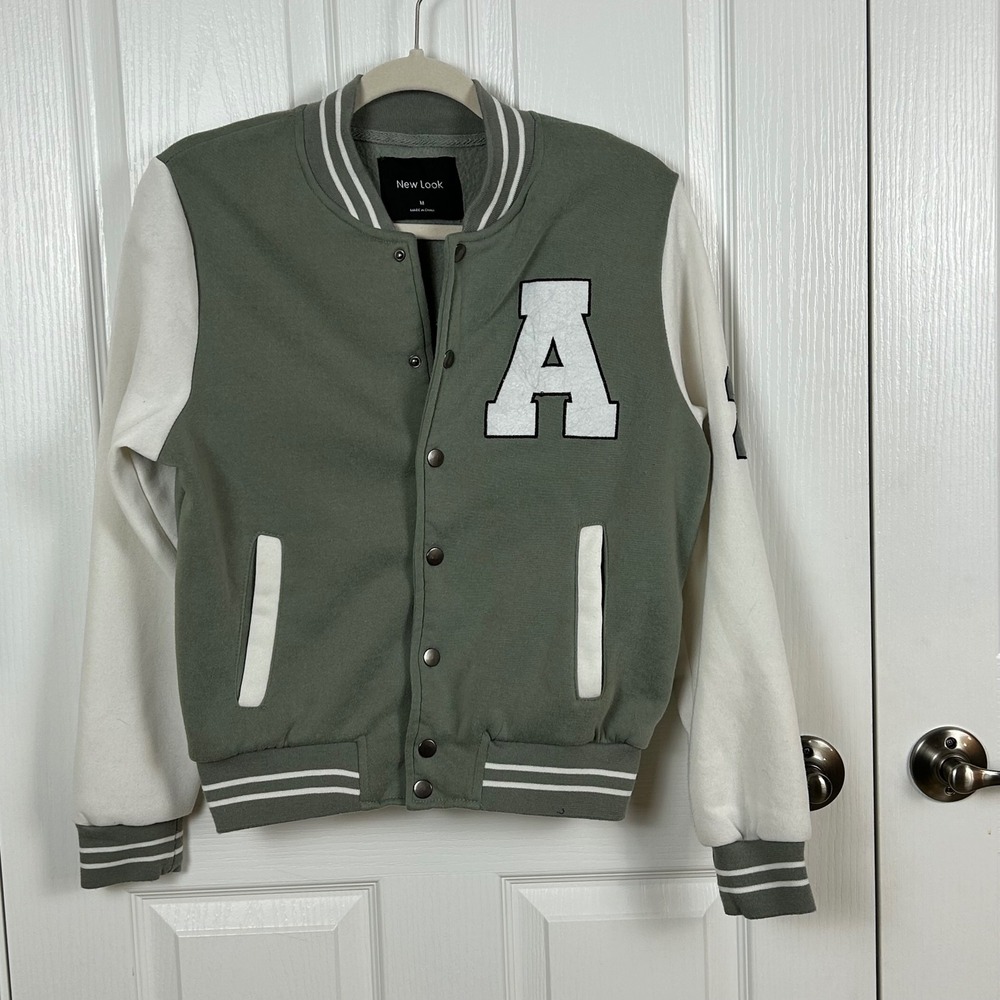 New‎ Look Kids Varsity Letterman Jacket M Olive Green White